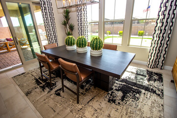 Dining Area Wooden Table With High Back Chairs