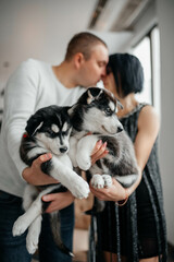 loving couple with pet