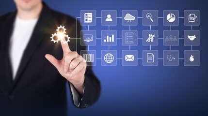 Businessman using data transformation concept, technology and internet of things, big data, cloud storage management concept