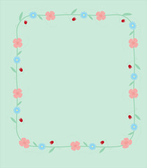 Frame with flowers and leaves. Spring ornament concept. Floral poster, invite. layout decorative greeting cards or invitation background design. hand drawn illustration