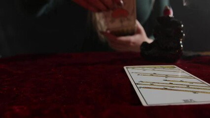 Tarot card reading close up.