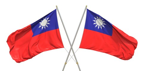 Isolated flags of Taiwan on white background. 3D rendering