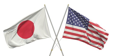 Flags of the USA and Japan on white background. 3D rendering