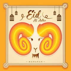 Obraz premium Eid al adha mubarak, happy eid ul adha celebration greeting wishes card vector design