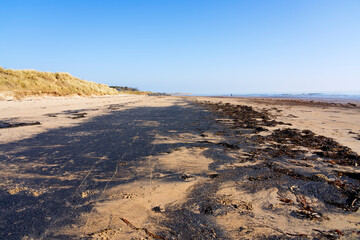 East Chevington Bay beach on a spring morning in Northumbria at low tide.