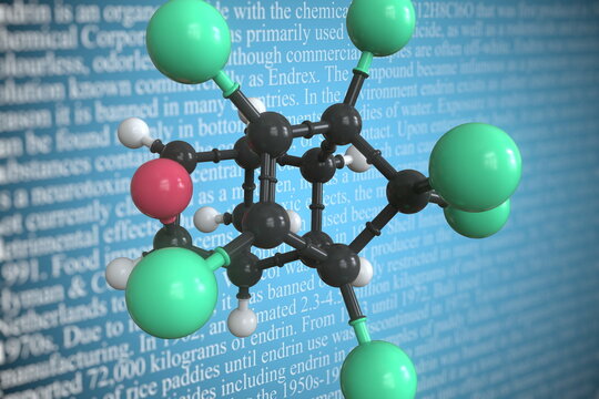 Endrin scientific molecular model, 3D rendering