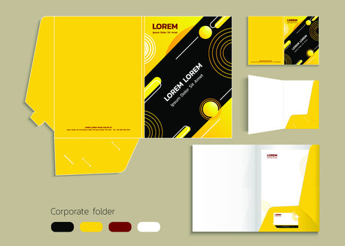 A4 size single pocket reinforced folder mock-up isolated a minimalistic design using yellow, black theme vector illustration. 
3D illustration