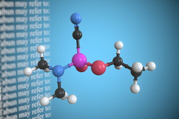 Molecular model of tabun, 3D rendering