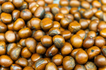 Close-up of brown roasted chestnuts