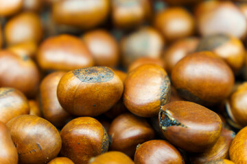 Close-up of brown roasted chestnuts