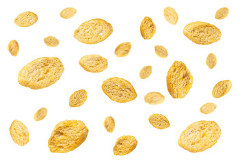 Croutons on a white background. Soft seasoned croutons.
