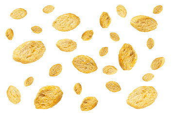 Croutons on a white background. Soft seasoned croutons.