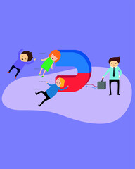 One person attracts three people with a magnet