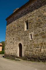 Fototapeta na wymiar A side view of the Saint Anthony the Monk Church in the village of Roc in Istria, Croatia. This 11th century Romanesque church is called Crkva Sv Antuna Opata in Croatian 