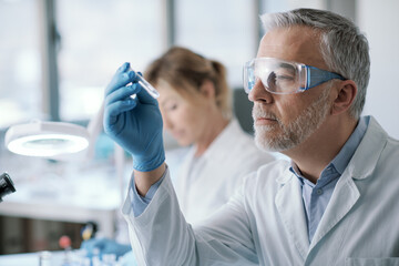 Professional researcher holding a test tube