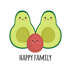 Vector hand drawn flat avocado family with text isolated on white background