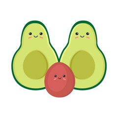 Vector hand drawn flat avocado family isolated on white background