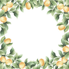 Watercolor frame made of lemon isolated on a transparent background.