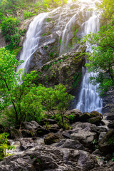 Fototapeta premium Landscape photos Khlong Lan Waterfall, the beautiful waterfall in Khlong Lan National Park of Thailand.
