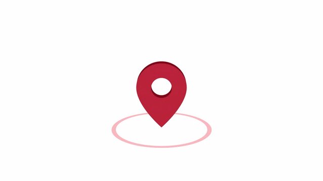 Animation of a pin on white background. symbol of GPS navigator, location, taxi service, navigation route. Red map pointer. 3d Animated 4k footage