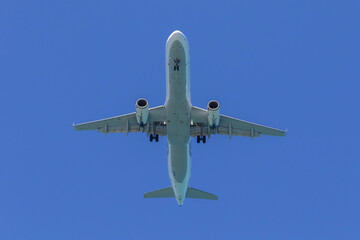 passenger plane takeoff, bottom view
