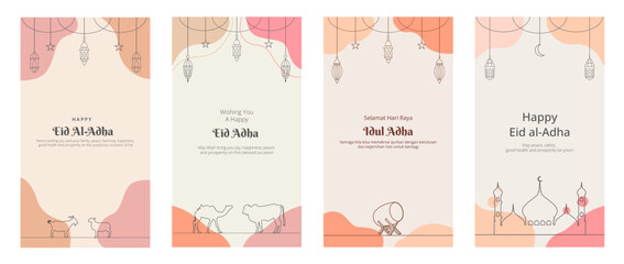 Fototapeta na wymiar Set Eid al Adha Social Media Post Template. Idul Adha Greeting Card Vector Illustration Pastel Background