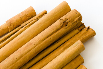 Rolled dry cinnamon isolated on a white background