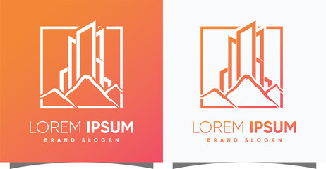 Building logo with mountain creative modern style Premium Vector