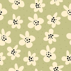 Vector seamless pattern with abstract flowers on green background