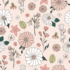 Meubelstickers Floral seamless pattern in retro style. Hand drawn blossom vintage meadow texture. Great for fabric, textile, wallaper. Vector illustration © solodkayamari