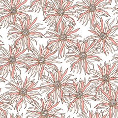 Floral seamless pattern in retro style. Hand drawn blossom vintage texture. Great for fabric, textile, wallpaper. Vector illustration