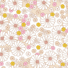 Floral seamless pattern in retro style. Hand drawn blossom vintage texture. Great for fabric, textile, wallpaper. Vector illustration