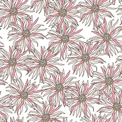 Floral seamless pattern in retro style. Hand drawn blossom vintage texture. Great for fabric, textile, wallpaper. Vector illustration