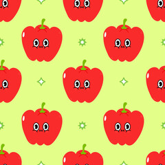 Cute funny red pepper concept seamless pattern. Vector hand drawn cartoon kawaii character illustration icon. Cute kawaii pepper cartoon seamless pattern concept