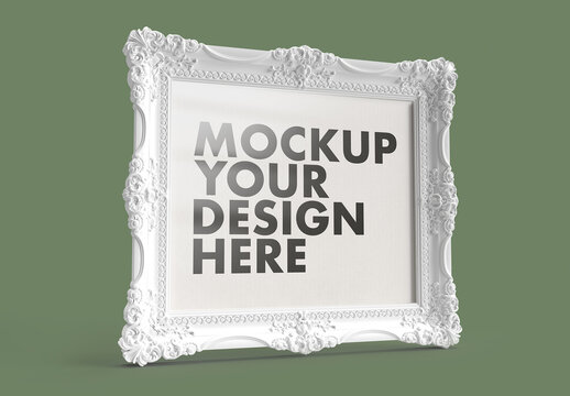 Simply Beautiful and Ornamented White Frame Mockup on a Green Background