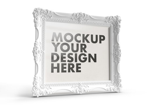 Simply Beautiful and Ornamented White Frame Mockup on a White Background