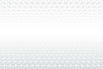 Perspective triangle grid white and grey ethereal background. Vector design minimum perspective mesh concept. Decorative web layout, poster, retro banner. Aura abstract lines light backdrop