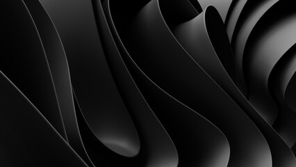 Abstract black background. Curvy layers wallpaper. 3d rendering