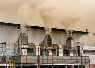 Air pollution from power plant chimneys. Deadly smoke emmiting from the factory