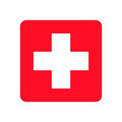 White cross on a red background. 