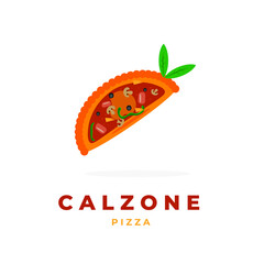 Calzone pizza illustration logo with complete topping on the outside