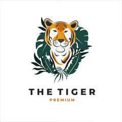 Logo illustration of a tiger behind a plant