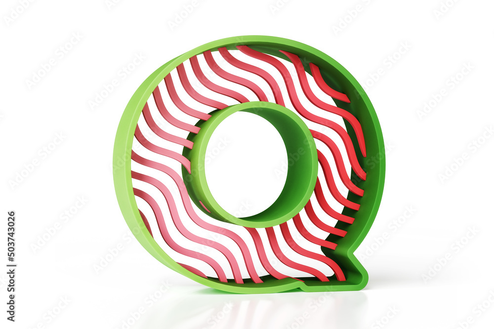 Aufkleber fun creative q font made of green outline and red striped pattern. high definition 3d rendering.