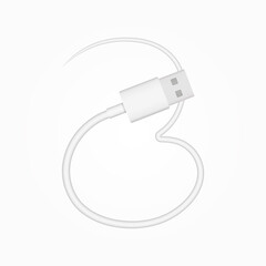 2 number usb cable realistic vector style. İsolated font for logo, application, creative technology design and more