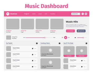 Music Player Dashboard design UI Kit. Desktop app with UI. Use for web application or website. Music Dashboard.