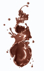 Splashes and drops of melted dark chocolate , dynamic splashes of hot coffe. Design element for packaging. 3d rendering;