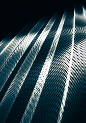 Unpredictable geometric abstract pattern. Metal contours on a dark background