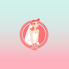 bridal wedding logo character woman with rose, easy edit color