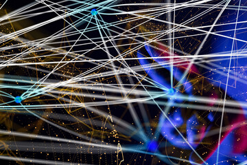 Global network. Blockchain. 3D illustration. Neural networks and artificial intelligence. Abstract