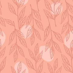 seamless floral pattern. natural motifs in delicate colors. leaves and twigs hand drawn.